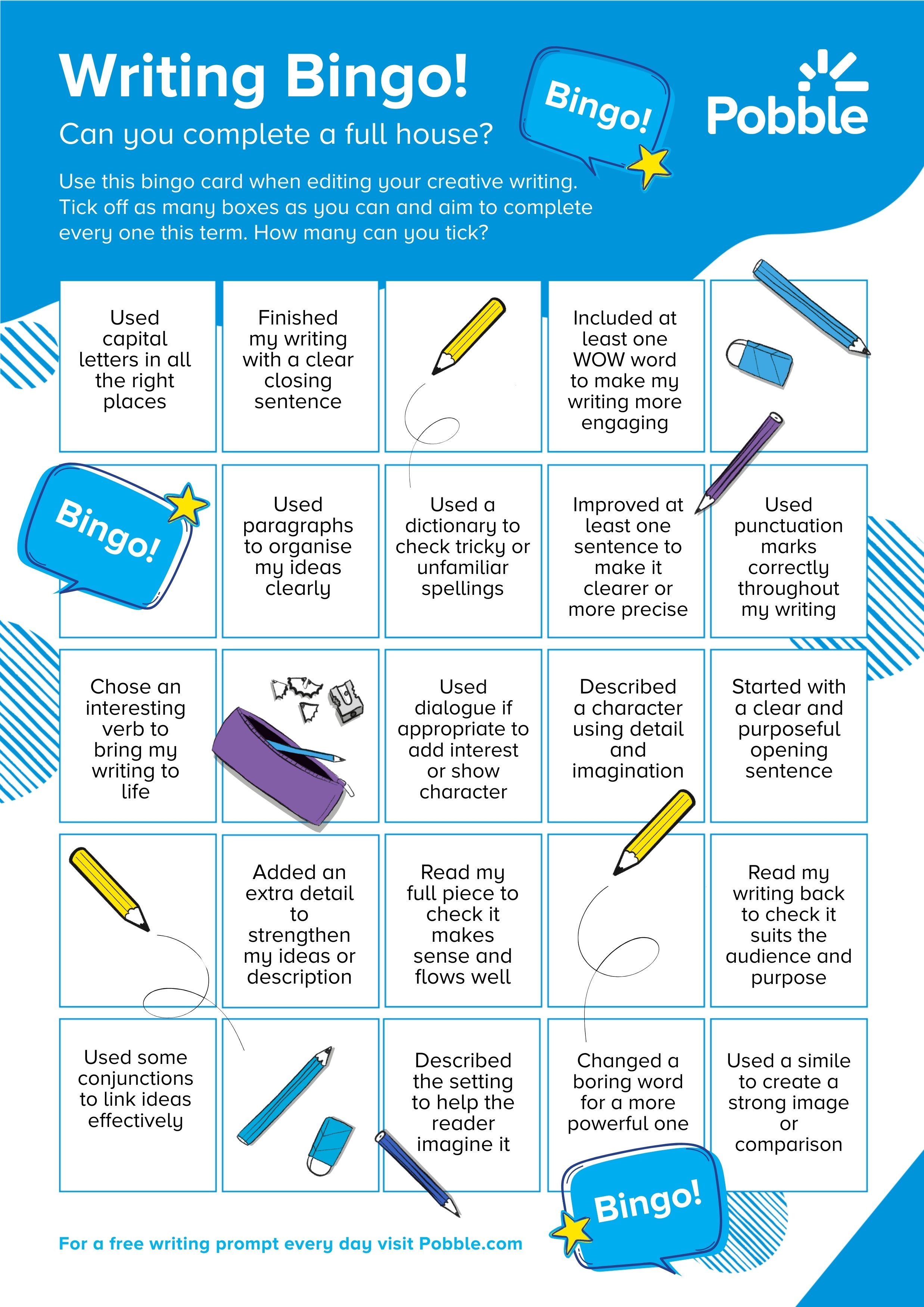 Pobble Writing Bingo